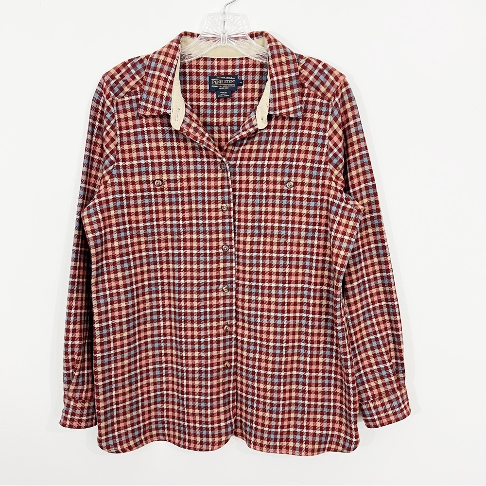 Pendleton Plaid Virgin Wool Flannel Buttondown Shirt Size Medium